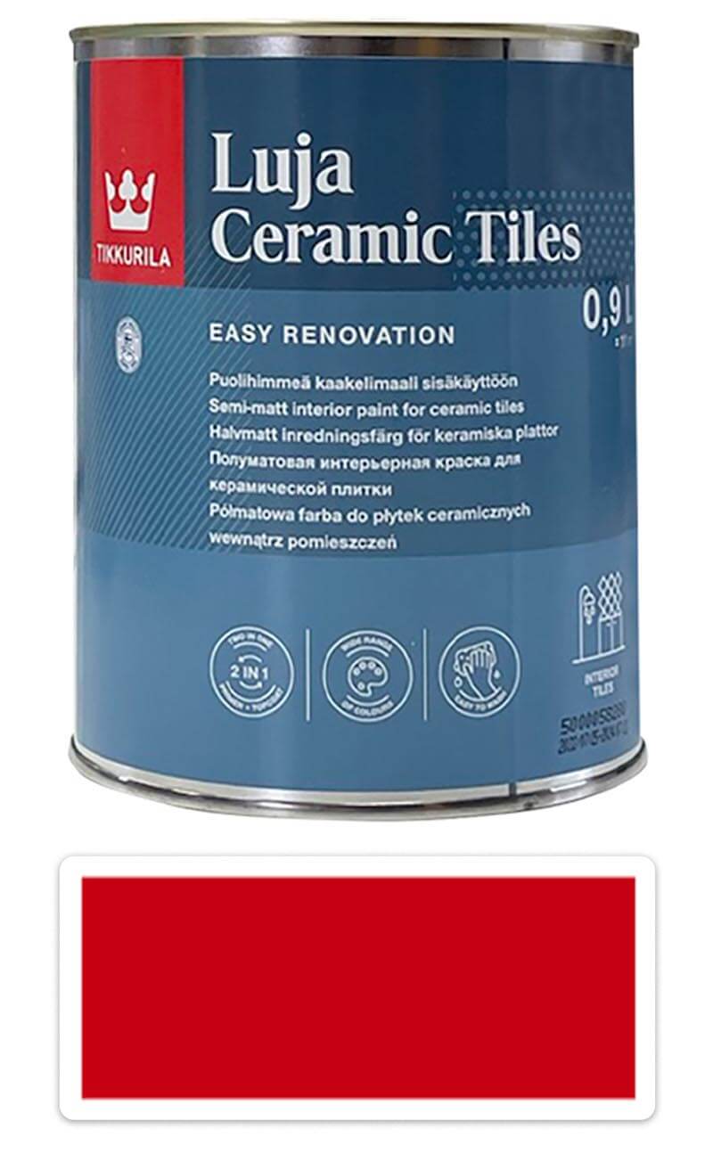 TIKKURILA Luja Ceramic Tiles - barva na keramické obklady 0.9 l Feuerrot / Ohnivě červená RAL 3000