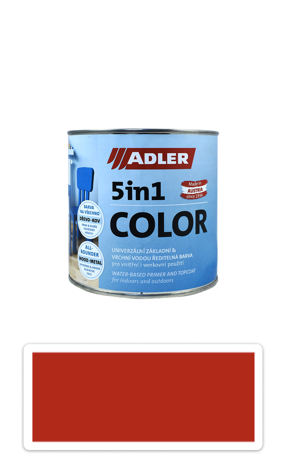 ADLER 5in1 Color - univerzální vodou ředitelná barva 0.75 l Feuerrot / Ohnivě červená  RAL 3000