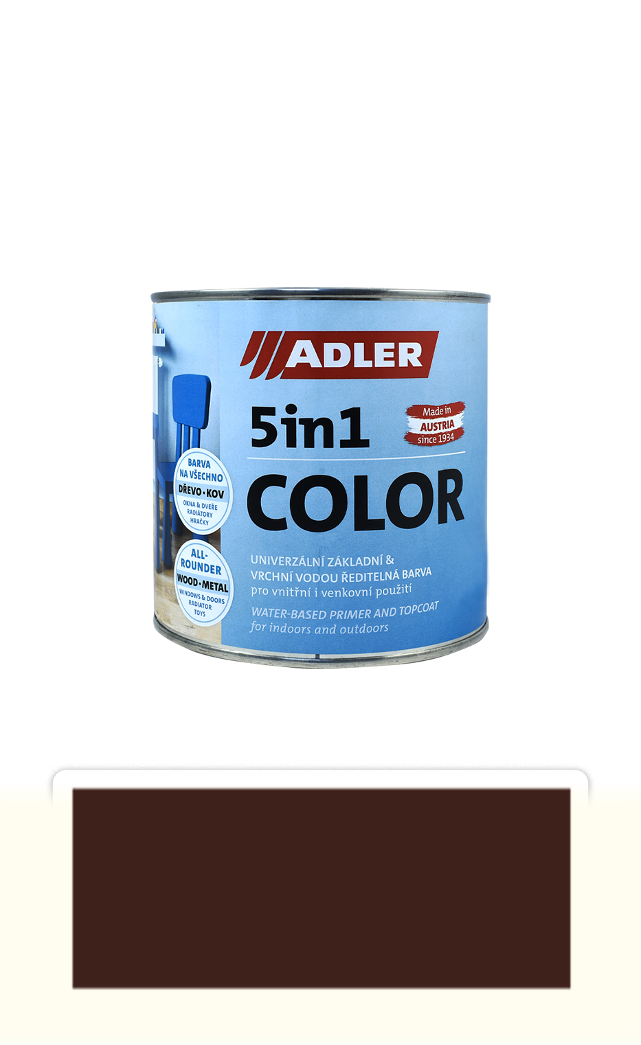 ADLER 5in1 Color - univerzální vodou ředitelná barva 0.75 l Mahagonibraun/Mahagonová hnědá RAL 8016