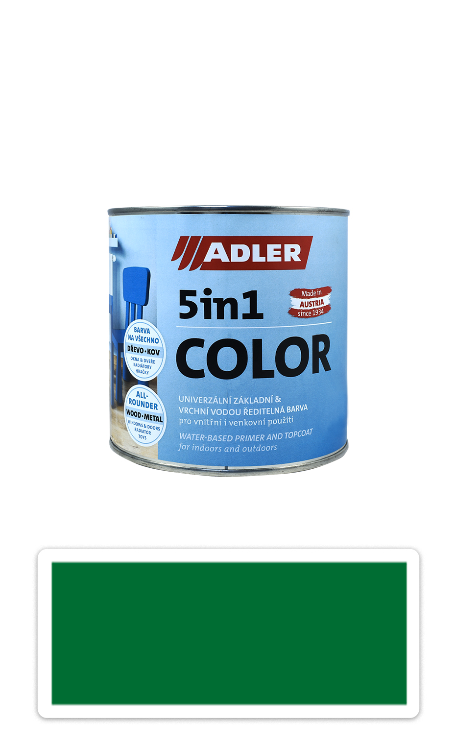 ADLER 5in1 Color - univerzální vodou ředitelná barva 0.75 l Türkisgrün / Tyrkysová zelená RAL 6016