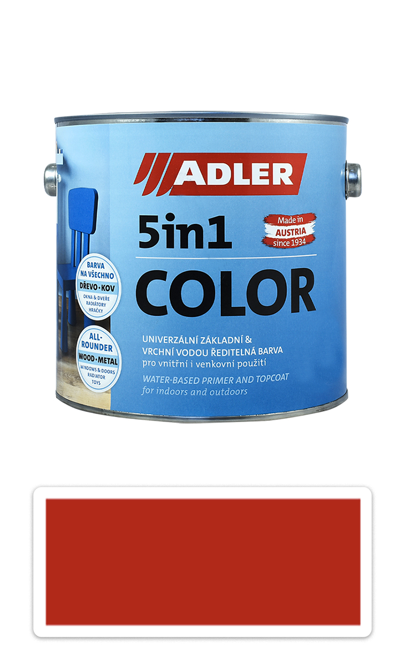 ADLER 5in1 Color - univerzální vodou ředitelná barva 2.5 l Feuerrot / Ohnivě červená  RAL 3000