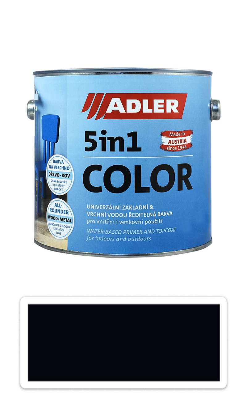 ADLER 5in1 Color - univerzální vodou ředitelná barva 2.5 l Tiefschwarz / Černá RAL 9005