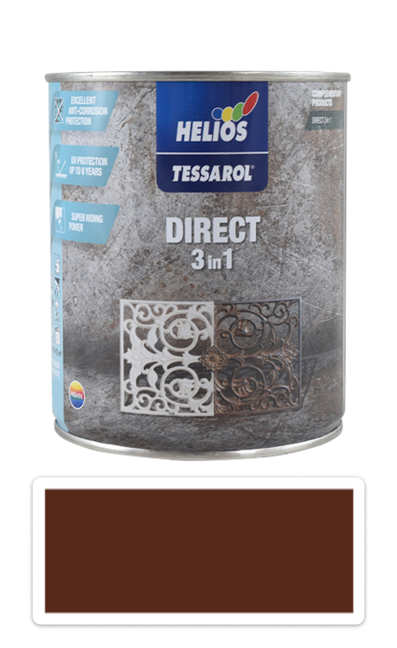 TESSAROL Direct 3in1 - antikorozní barva na kov 0.75 l Středně hnědá RAL 8011